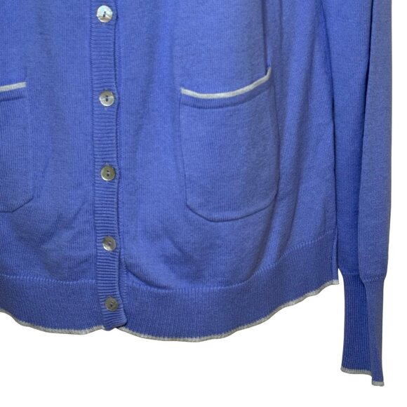 Fresh Produce Periwinkle Blue Cardigan Sweater White Trim Pockets Size M/L - Picture 4 of 7